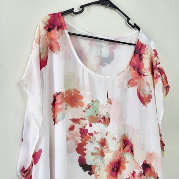 Calvin Klein 3X plus size floral sheer tunic top bohemian office lagenlook - Picture 2 of 9